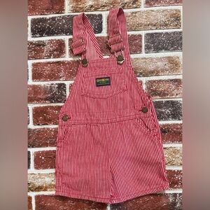 Vintage OshKosh USA red engineer striped shortalls overalls 4t boys